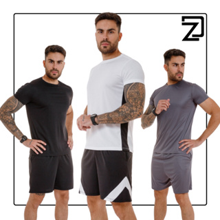 Kit 3 Conjuntos Masculino Poliester Academia Básico Dry fit em Oferta na Shopee