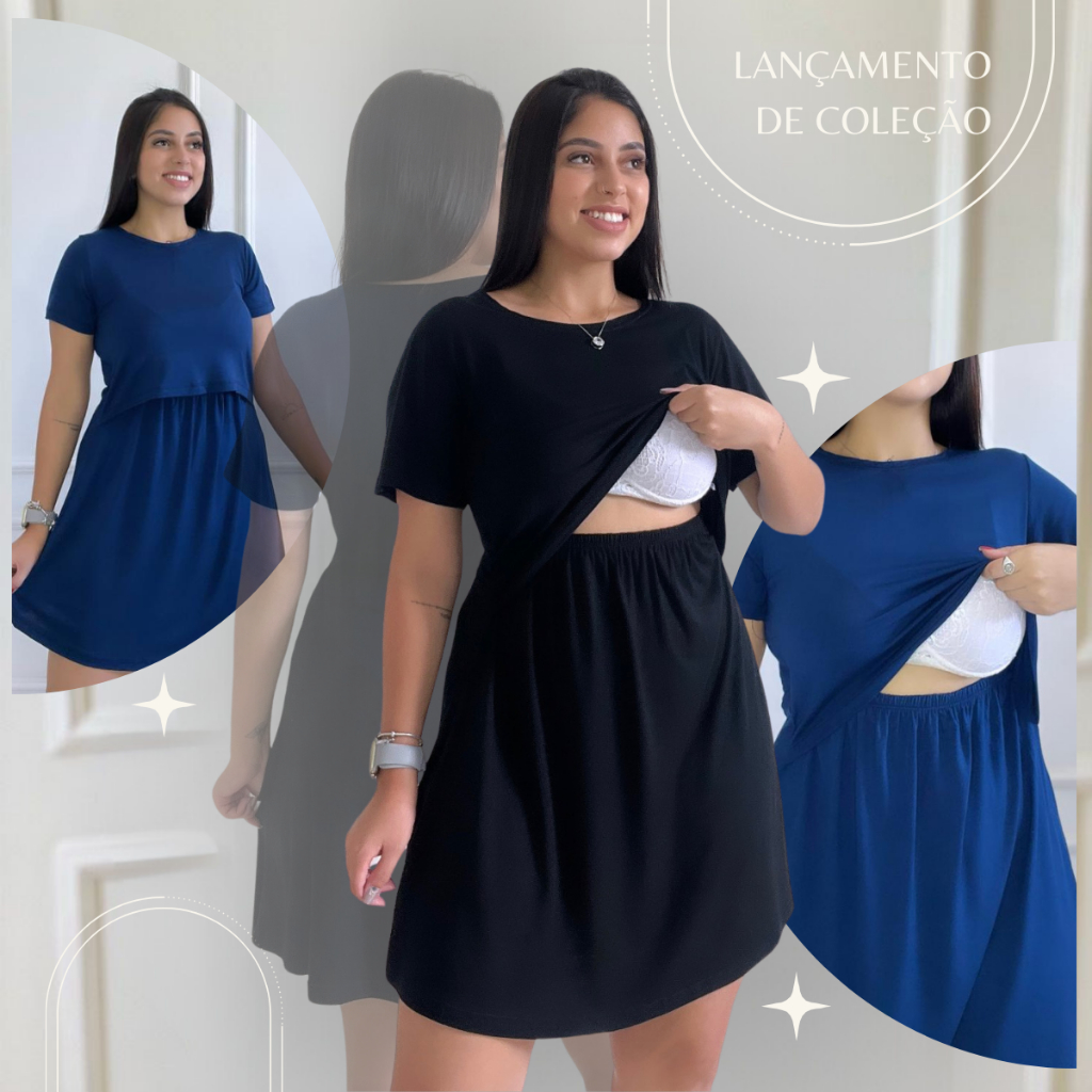 Vestido Amamentação Gestante Cores Premium Grávida Amamentar Maternidade Casual Vestidos M...