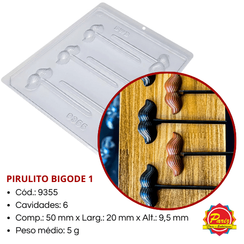 Forma Pirulito Bigode 1 Simples sem Silicone C.9355 Forma para Chocolate - BWB