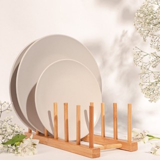 Suporte Escorredor Louças Bambu Natural Premium 6 Divisões Display Porta Pratos Copos