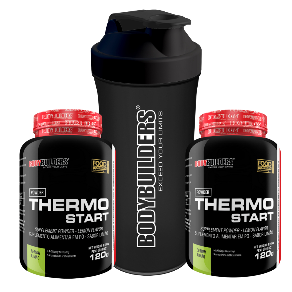 Kit 2x Termogênico Thermo Start Sabor Limão 120g + Coqueteleira - Bodybuilders