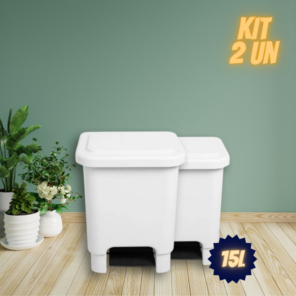 Kit 2 Lixeiras 15 Litros com Pedal – Cesto Multiuso, Reforçado e Ideal para Cozinha e Banheiro