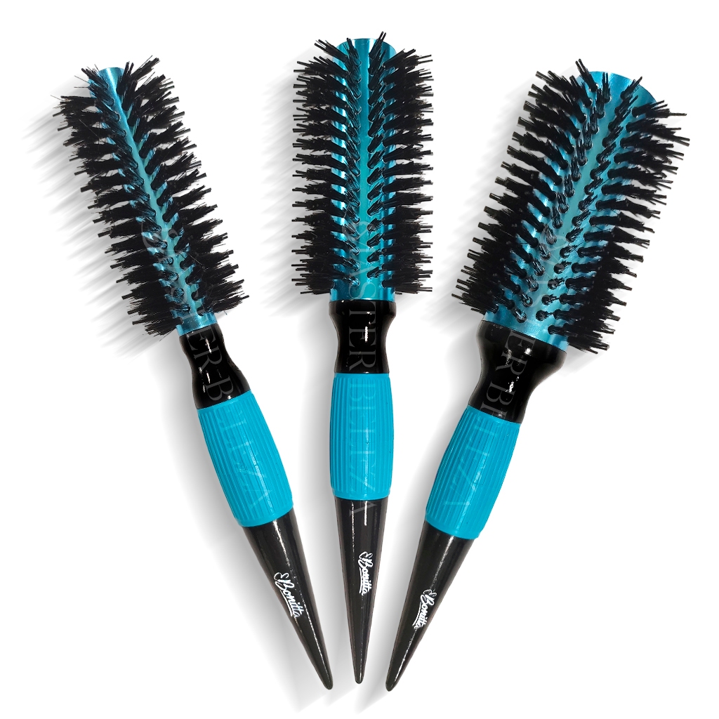 3 Escovas De Cabelo Profissional Thermal Metallic Pro Resistant Azul C/Preto