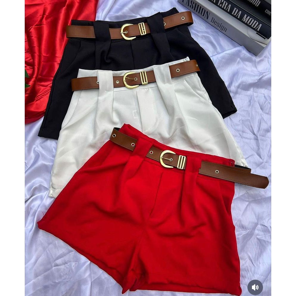 Short Tendência Alfaiataria Com Cinto De Couro Modelo Social Zara