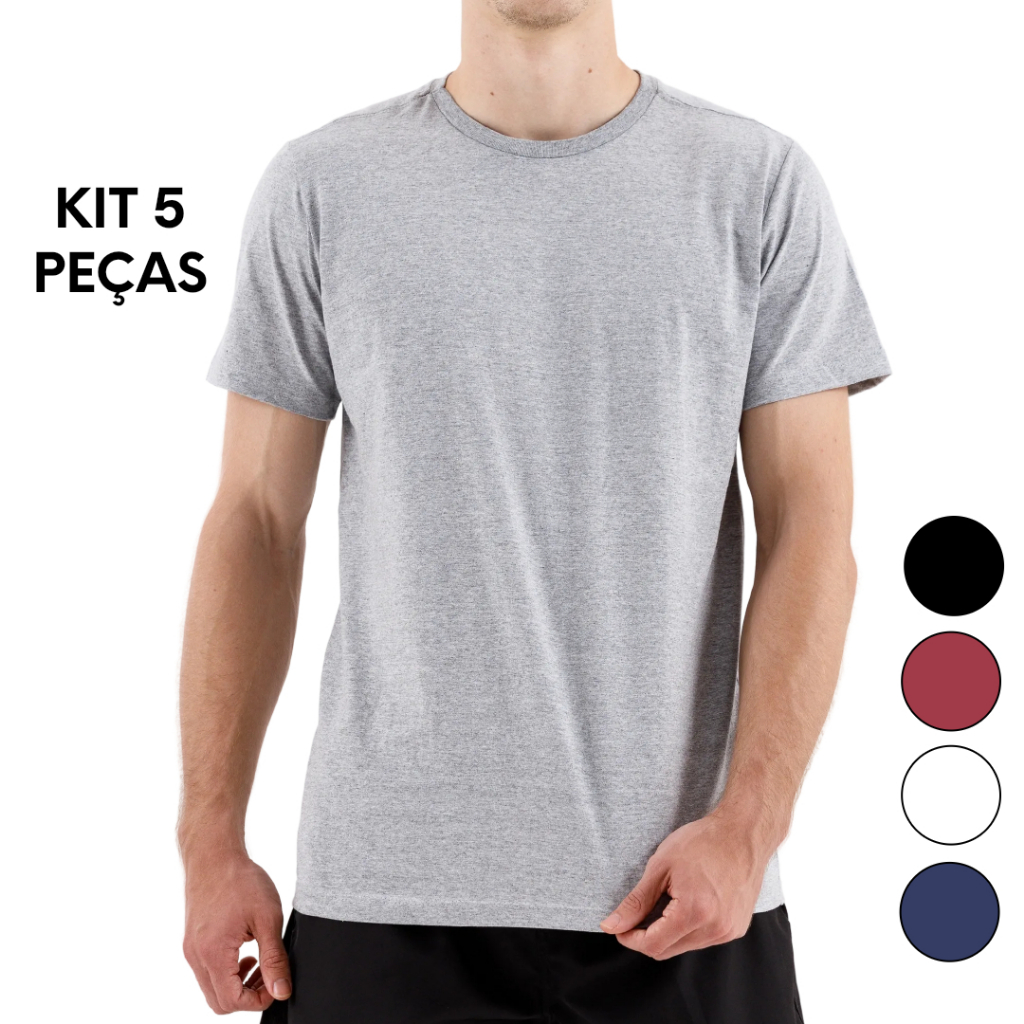 KIT 5 Camiseta Masculina Lisa Básica 100% Algodão Acabamento Premium em Oferta na Shopee