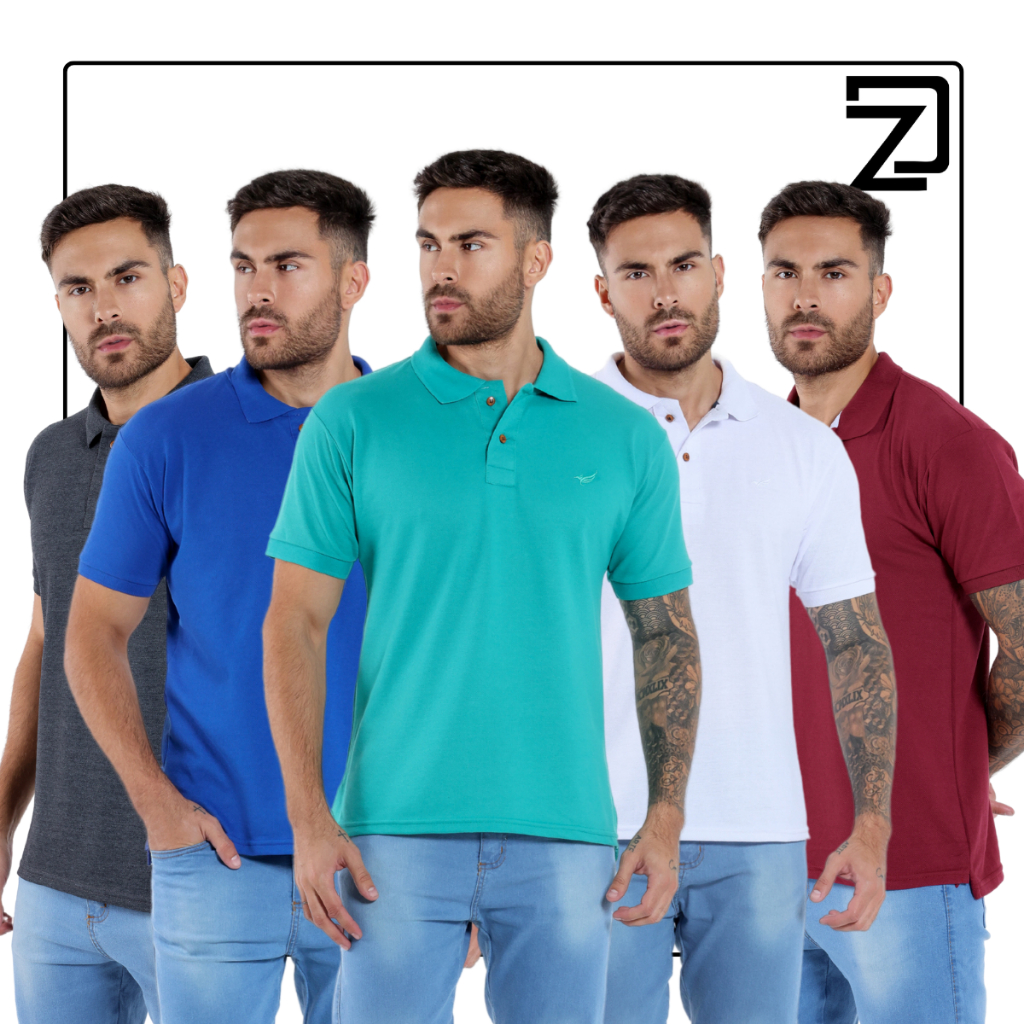 Kit 5 Camisa Polo Masculina Básica Varias Cores - Men Clothes