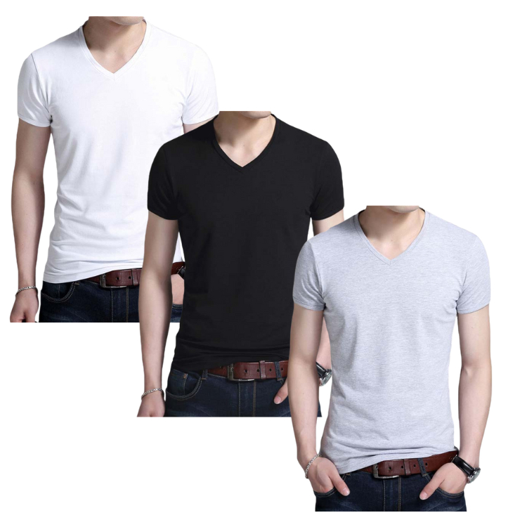 Kit 3 camisetas masculinas gola v manga curta