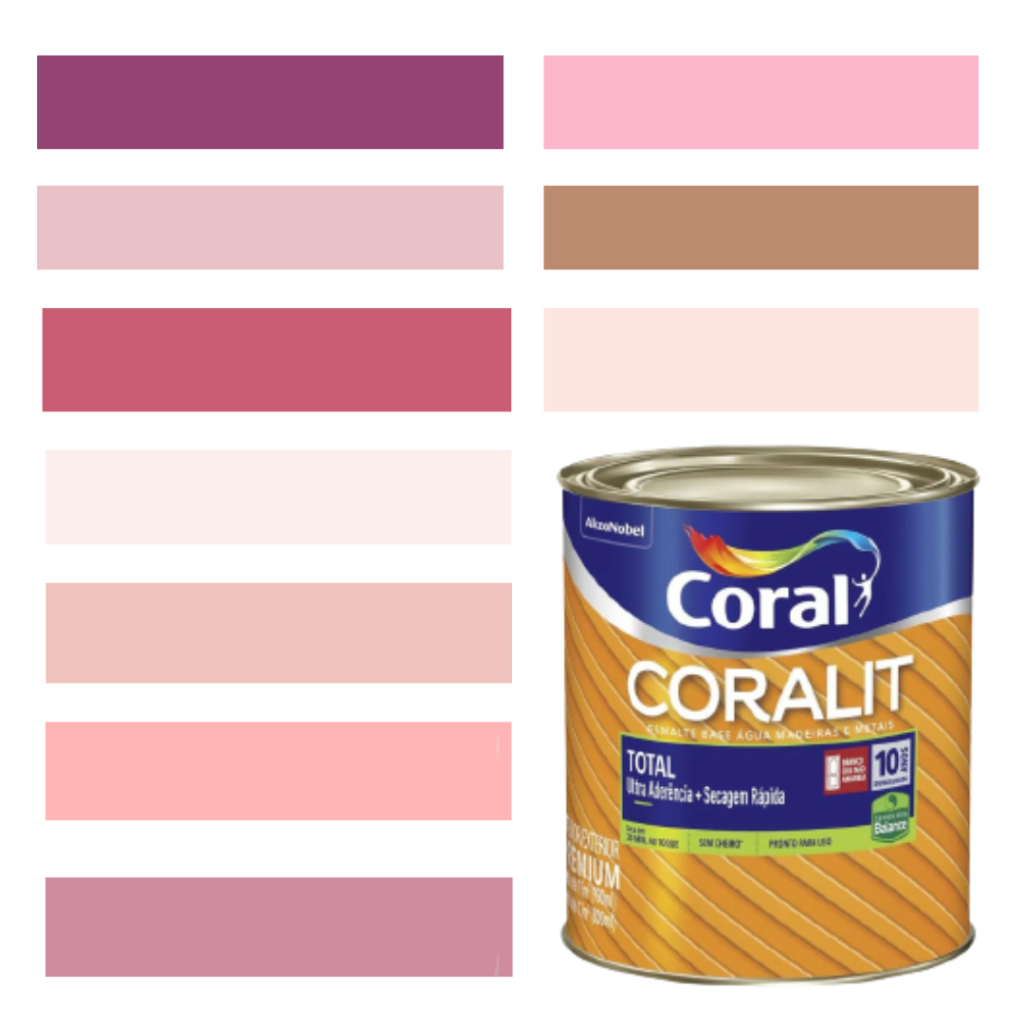 Tinta Esmalte Sintético Base Água Coral Coralit 800ml Cor Rosa Acetinado p/Madeiras e Metais e Pintura.