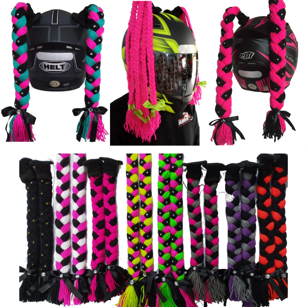 TRANÇA PARA CAPACETE / ENVIO IMEDIATO / ACESSORIO CAPACETE FEMININO / PAR DE TRANCINHA DE CAPACETE