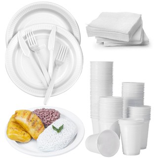 Kit Descartaveis Churrasco Talheres, Copo e Prato 100 Pessoas - Descartáveis Reforçados