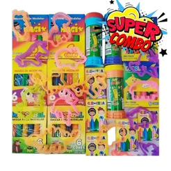 20 Massinha Modelar + 20 Bolha Sabão + 20 Giz De Cera + 40 Cortador Para Kit Festa Lembrancinha