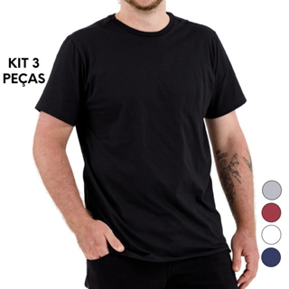 Kit 3 Camiseta Masculina Lisa Básica 100% Algodão em Oferta na Shopee