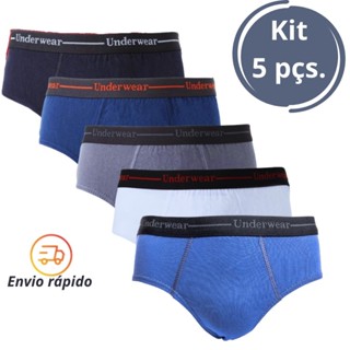 kit 5 Cuecas Slip tradicional Com Elástico Aparente de Adulto em Algodão