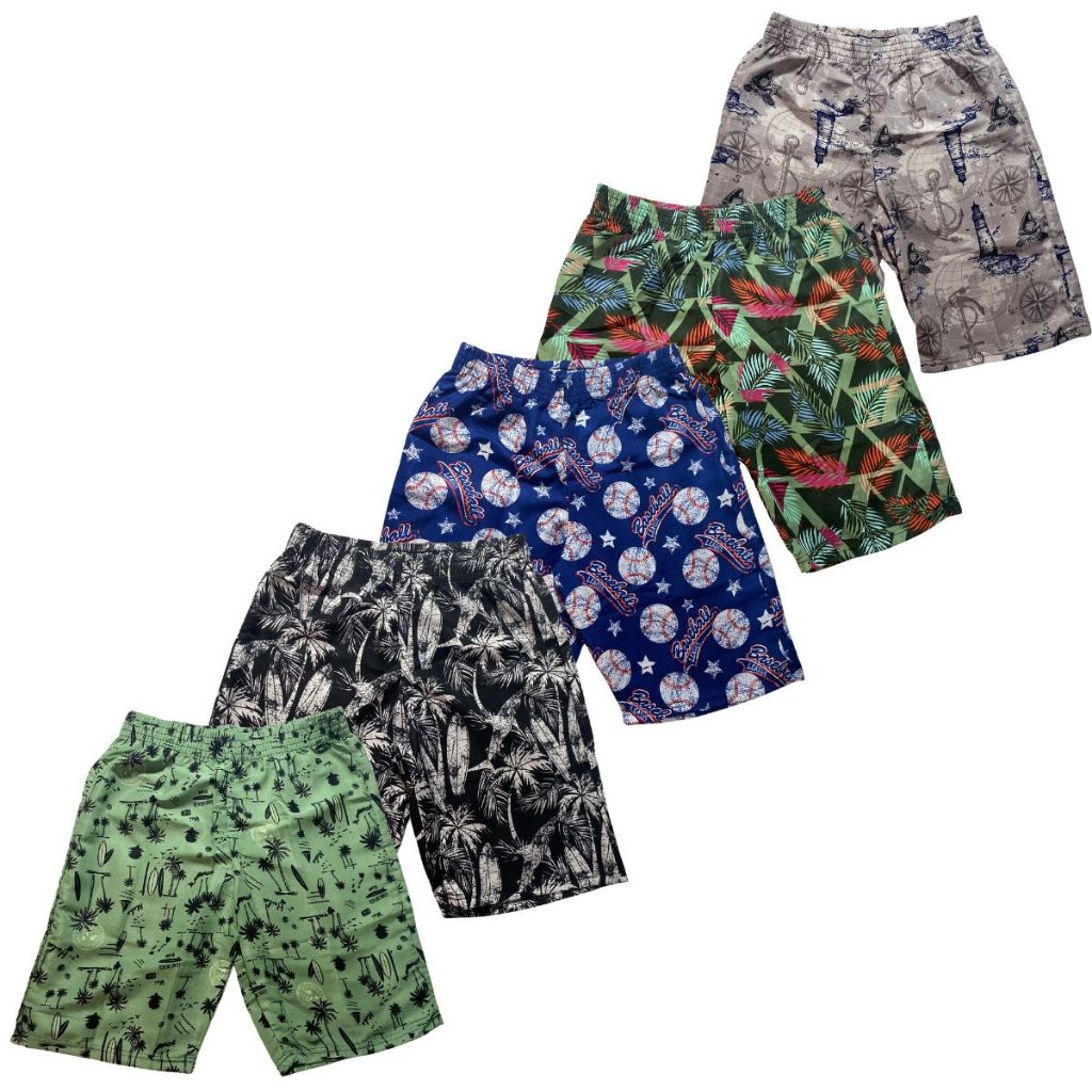 Kit 5 Bermuda Infantil Masculina Menino Tactel de Elástico Estampada Praia