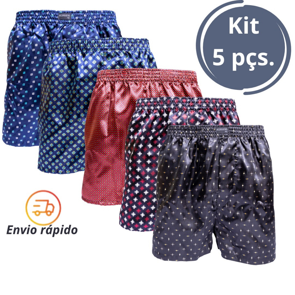 Kit 5 Cueca Samba Canção de Cetim Masculina Adulto Estampada em Oferta na Shopee