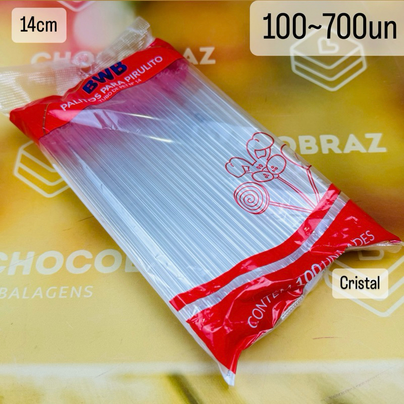 100~700 Palito para pirulito BWB transparente- topo de bolo- tubo pet - canudo transparente 14 Cm (CHOCO)