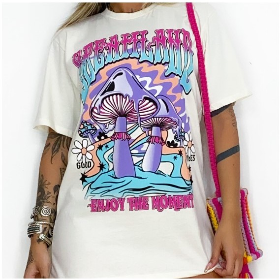 Camiseta Feminina Oversized COGUMELOS Algodão em Oferta na Shopee