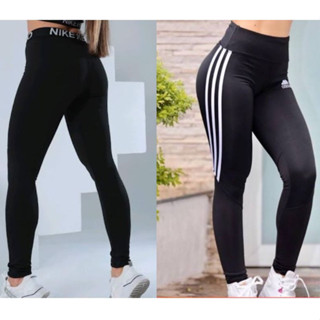 Kit 02 Leggings Academia PRO e 3 Listras Fitness Flaneladas Cintura Alta Suplex