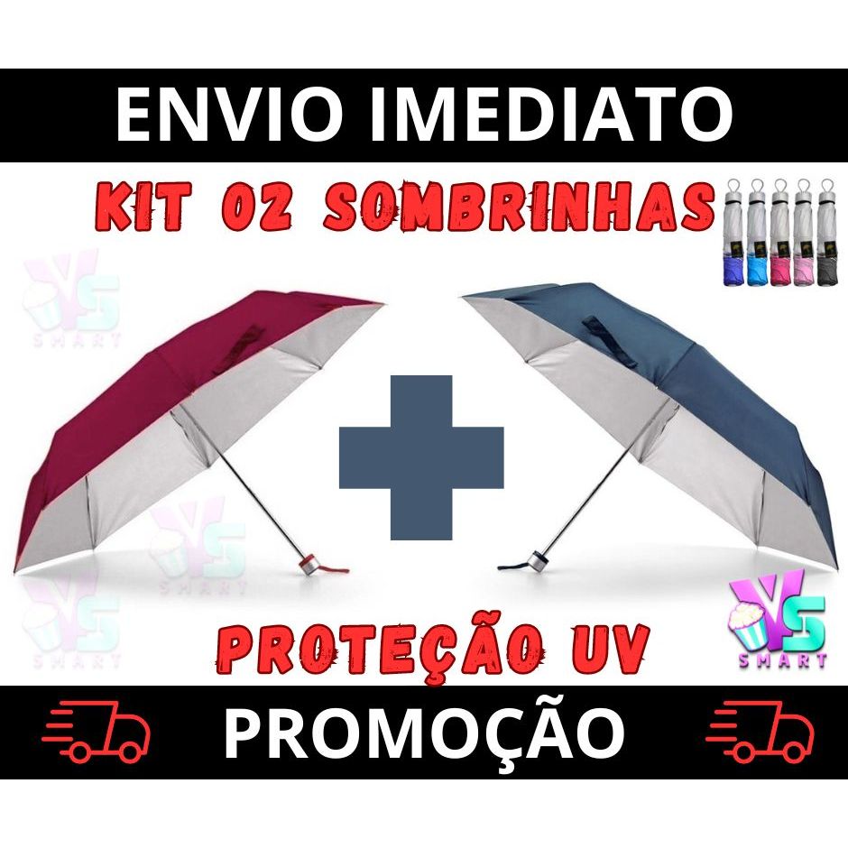 Kit 02 Sombrinhas Guarda Chuva Dupla Face Colorida Liso Proteção contra Raios UV Contra Vento em Oferta na Shopee