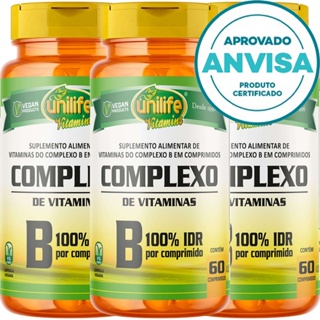 KIT 3x Vitaminas Complexo B ( B1 B2 B3 B5 B6 B7 B9 B12 ) - 60 Comprimidos 500mg - Unilife Vitamins em Oferta na Shopee