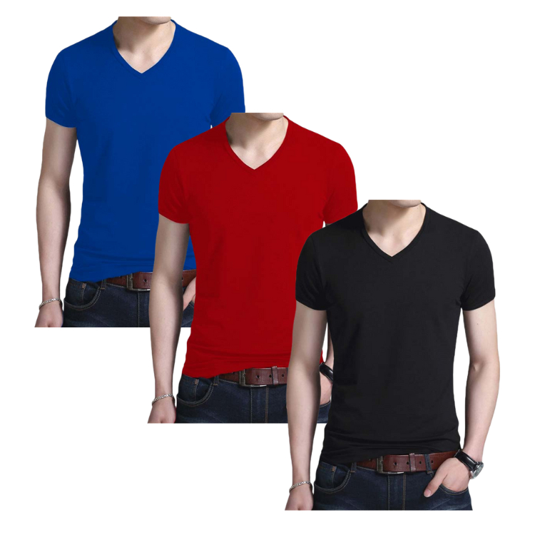 kit com 3 blusas masculinas manga curta gola v 100% algodão 30.1 penteado cores variadas em Oferta na Shopee