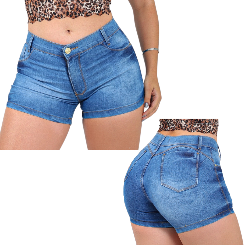 Shorts Jeans Feminino Cintura Alta Lycra em Oferta na Shopee
