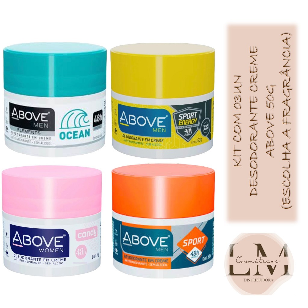 Kit com 03un Desodorante Creme Above 50g (Escolha A Fragrância) em Oferta na Shopee
