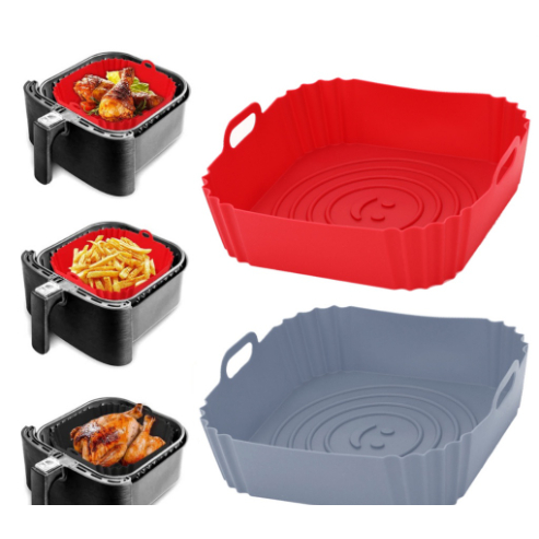 Kit 02 Formas de Silicone Quadrada Assadeira Air Fryer e Forno Forma para Fritadeira Elétrica com Alça pronto entrega