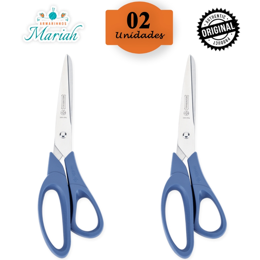 KIT COM 02 UN - TESOURA MULTIUSO AZUL CORTE FACIL MUNDIAL 160N-8.1/2 em Oferta na Shopee