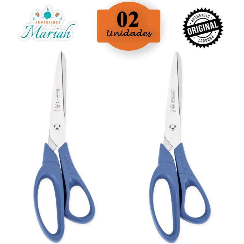 KIT COM 02 UN - TESOURA MULTIUSO AZUL CORTE FACIL MUNDIAL - 162N-7.1/2 em Oferta na Shopee