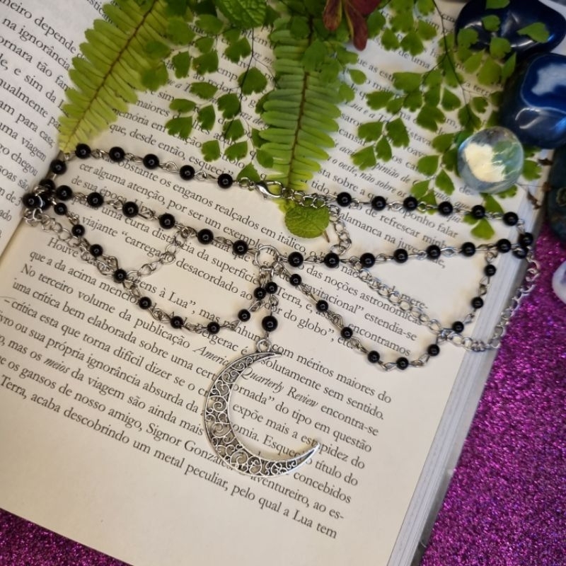 Gargantilha Moon gótico rock punk lua miçanga choker corrente colar