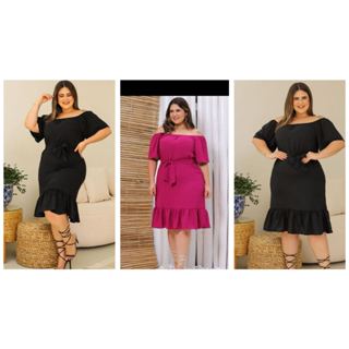 Vestido Plus Size Medio Duna Pipoca Ombro a Ombro Ciganinha Verao Elegante 2024