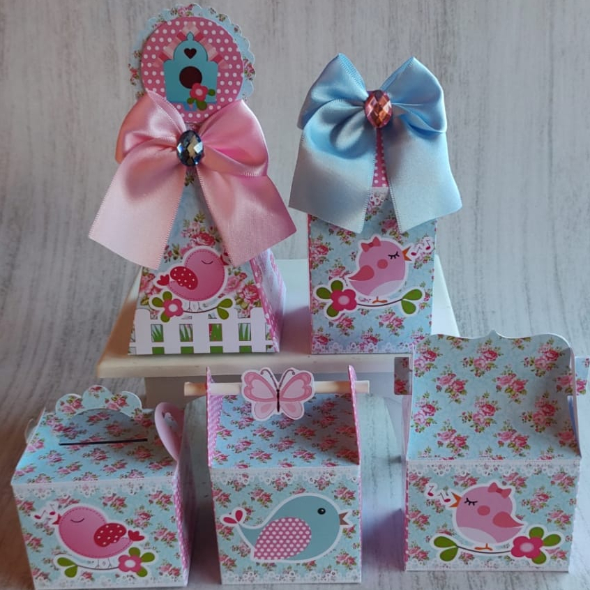 PEGUE E MONTE -Kit Festa Personalizados Jardim Encantado Pássarinho e Borboleta Lembrancinhas Caixinhas para festa