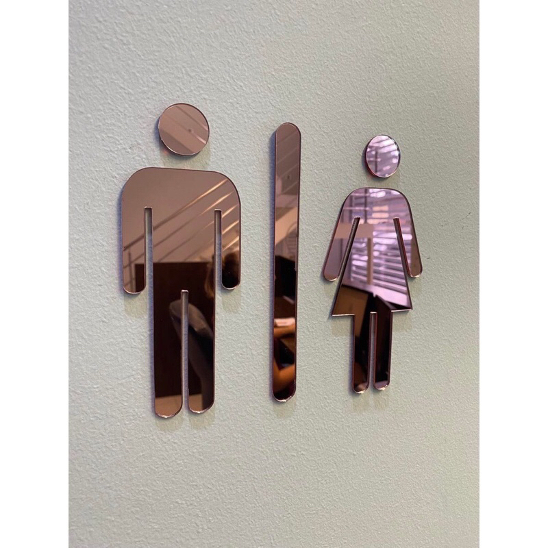 Kit sinalização em acrílico espelhado decoração banheiro masculino feminino em Oferta na Shopee