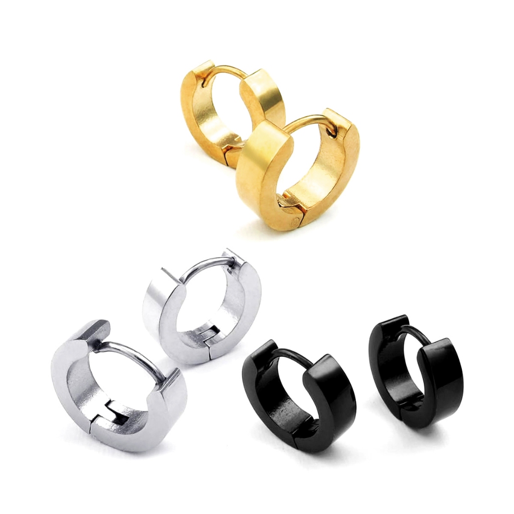 Brinco em aço cirúrgico 4mm argola dourado prateado preto colorido masculino ou feminino em Oferta na Shopee