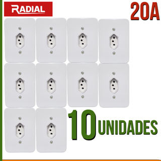 Kit 10un Tomada 20A Simples Completa 110V-220V Radial em Oferta na Shopee