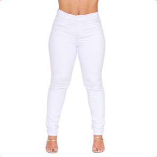 Calça Branca Feminina Jeans Skinny Cintura Alta Enfermagem Levanta Bumbum