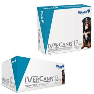 Ivermectina 12Mg contra Carrapatos, Pulgas e Sarna Ivercanis cartela com 4 Comprimidos World