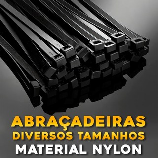 Kit 100 Abraçadeira de Nylon Cinta Plástica Enforca Gato Resistente Vários Tamanhos Preto e Branco