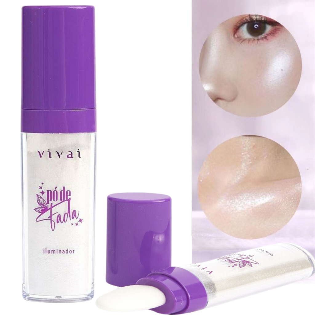 Pó Iluminador solto com aplicador de esponja Pó de Fada Vivai em Oferta na Shopee