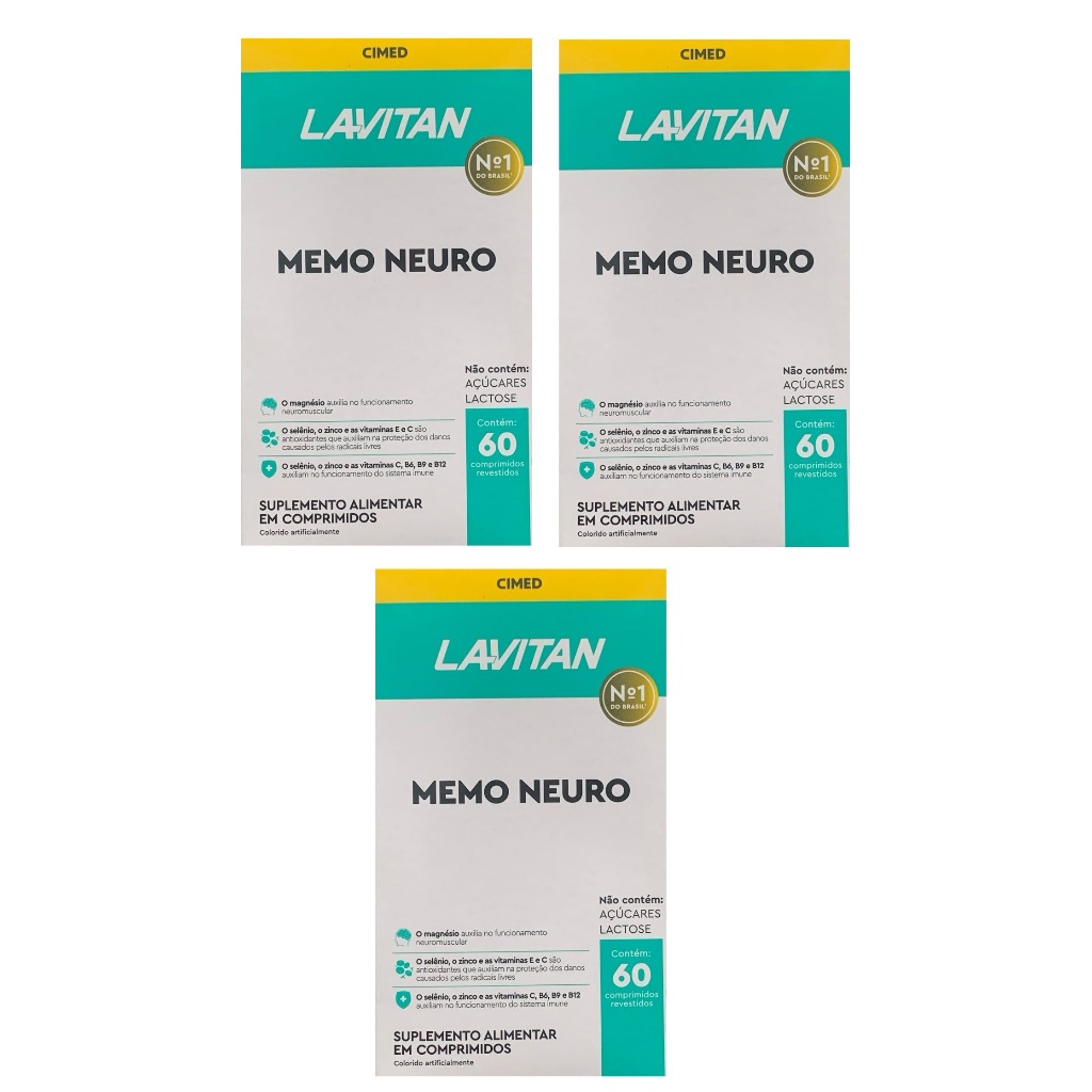 Kit 3 Caixas Lavitan Memo neuro Polivitamínico 60 Comprimidos