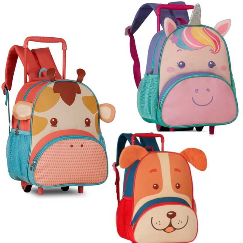 Mochila de Rodinhas / Carrinho Clio Pets, Unicórnio, Girafa, Cachorro - Disney Minnie, Pooh, Tigrão, Stitch