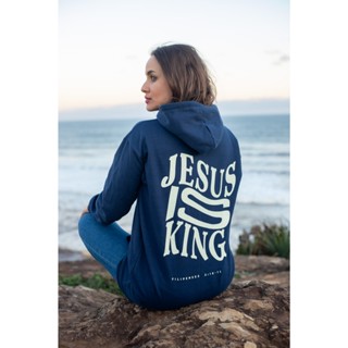 Moletom Cangurú Feminino Jesus is King gospel cristão com capuz Blusa de Frio Grosso e Confortável Inverno