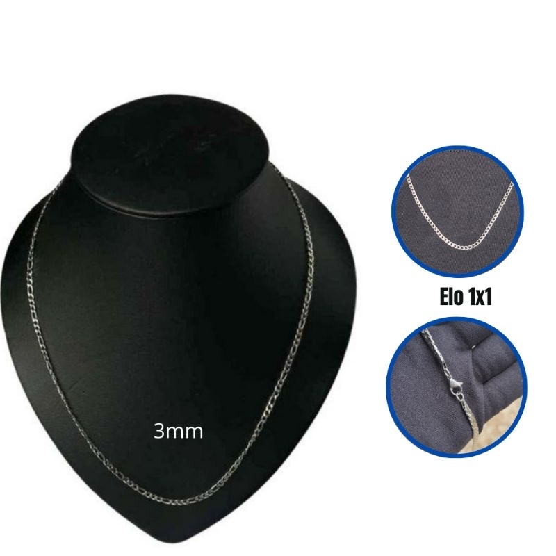 Corrente aço inox inoxidável masculino prateado grumet cordão aço cirúrgico316L prata masculina banhado 3mm elo1x1 fígaro colar 60 cm
