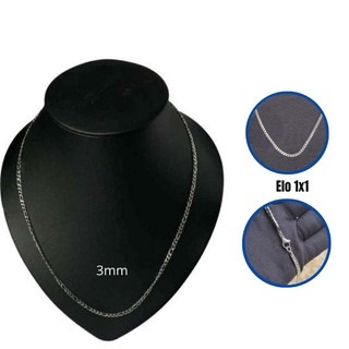 Corrente aço inox inoxidável masculino prateado grumet cordão aço cirúrgico316L prata masculina banhado 3mm elo1x1 fígaro colar 60 cm