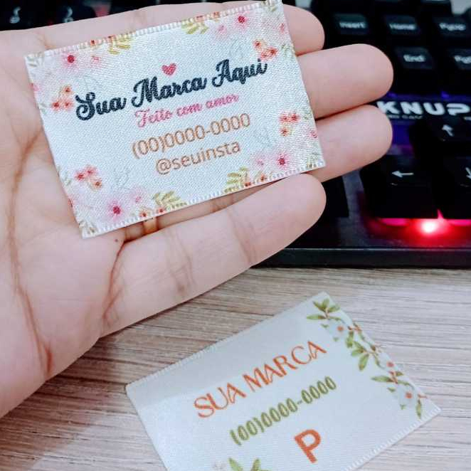 50 Etiquetas De Roupas (CETIM) 4x5 cm Seladas em Oferta na Shopee