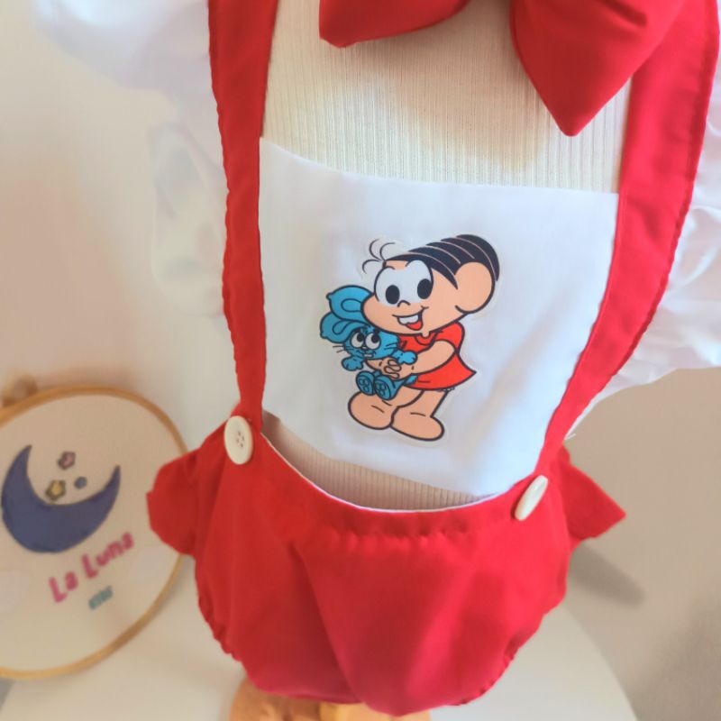 Romper Bebê Menina Turma Da Monica Roupa Mesversario Monica Magali Fantasia Infantil Jardineira Bori
