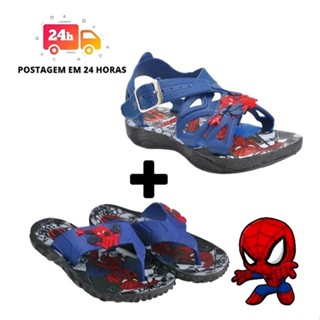 KIT 2 PARES Sandália Chinelo + Papete Infantil Homem Aranha, Capitão América, Ben 10, Hot Whells