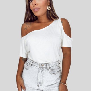 Blusa Feminina  Um Ombro  Mula Manca  Assimétrica Manga Única  Blusinha  Básica Social Casual Elegante Tecido Leve Moda Blogueira Jovem