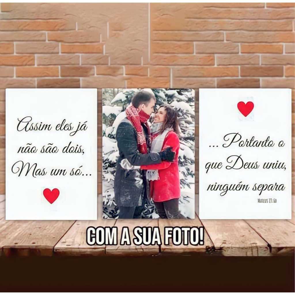 Kit 3 Quadros personalizado sua foto meio casal assim eles já não são dois portanto Deus uniu em Oferta na Shopee